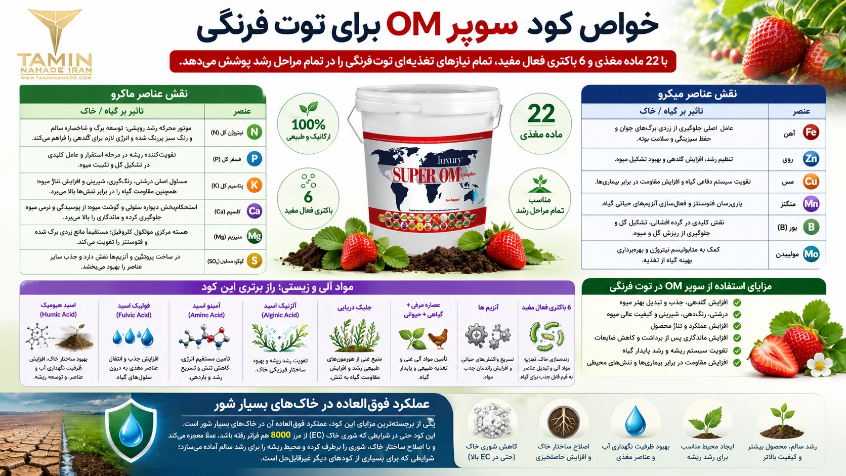 کود سوپر او اِم کمپلکس برای توت‌فرنگی