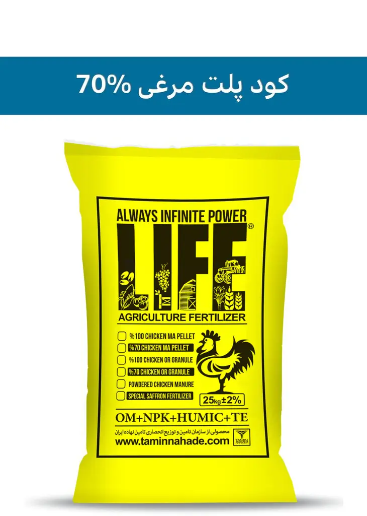 کود پلت مرغی 70%  ( پاور لایف - POWERLIFE ) صادراتی (کلاس C) (10 کیلویی)