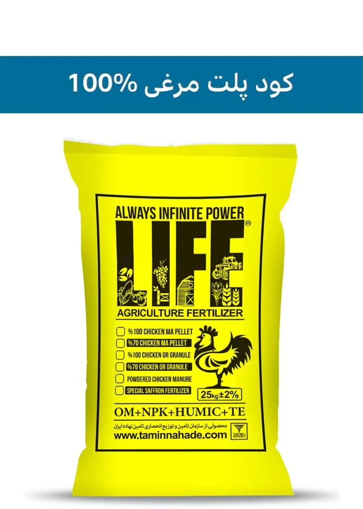 کود مرغی پلت شده 25 کیلویی 100% خالص  ( پاور لایف - POWERLIFE ) صادراتی (کلاس C) (10 کیلویی)